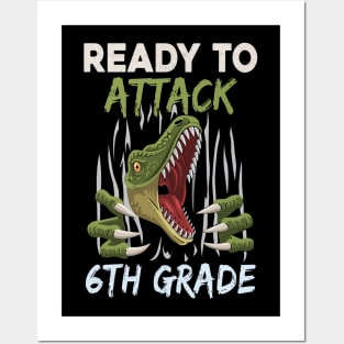 Dinosaur Kids Ready To Attack 6Th Grade Boys Back To School Posters and Art